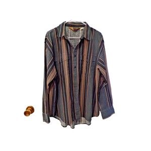 BJ-R Western Sripped Men's Size XL Long Sleeved Long Tail Form Fitting Shirt